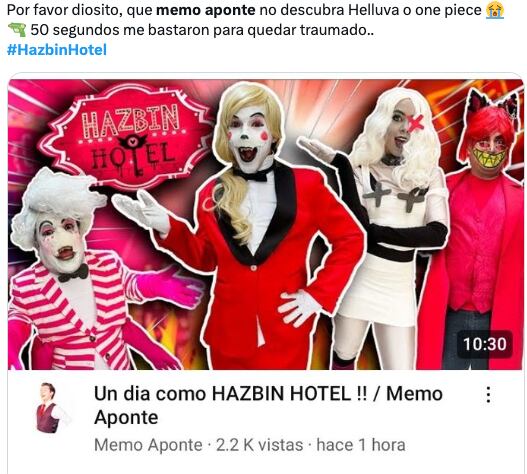 Memo Aponte hizo cosplay de Hazbin Hotel