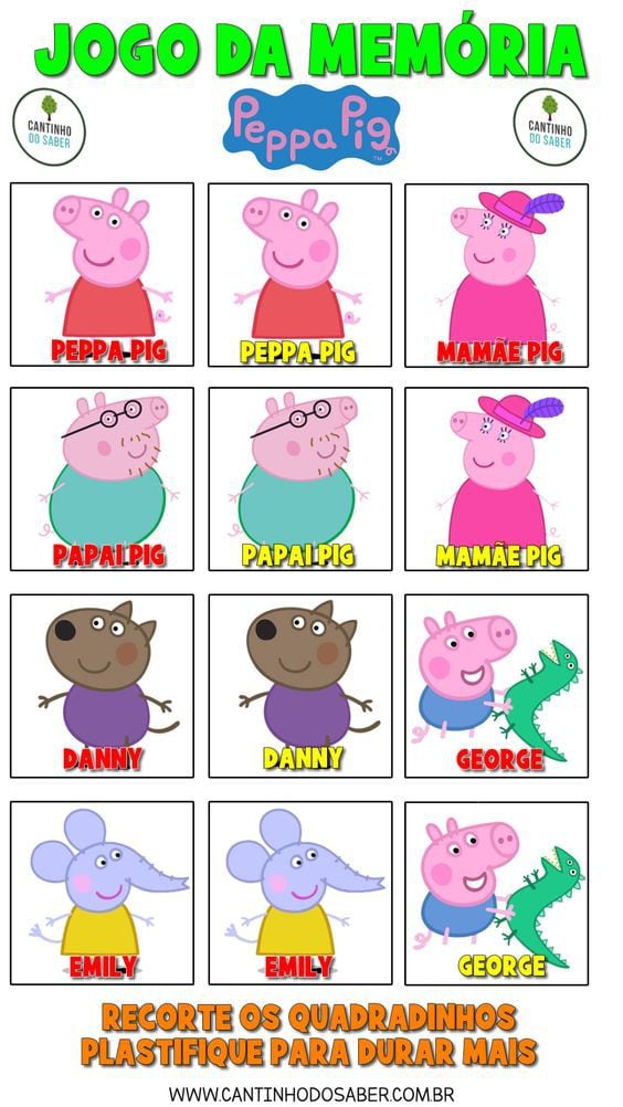 Memorama de Peppa Pig para imprimir