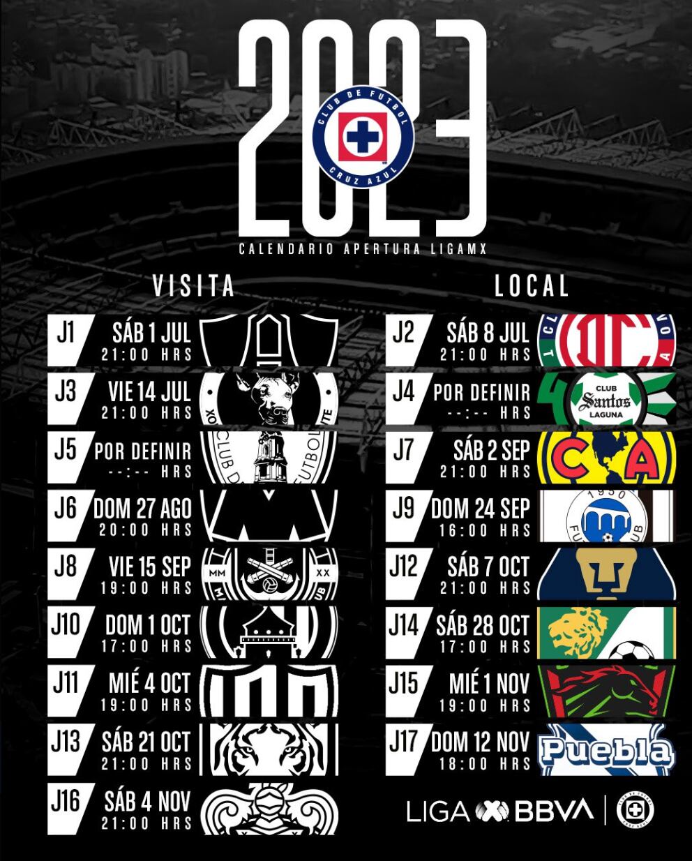 Calendario Cruz Azul Apertura 2023