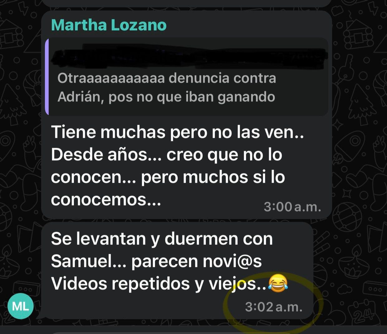 Mensajes de Martha Lozano durante la madrugada